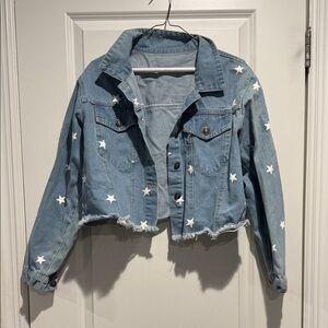 SHEIN Star-Patterned Cropped Denim Jacket size medium.
